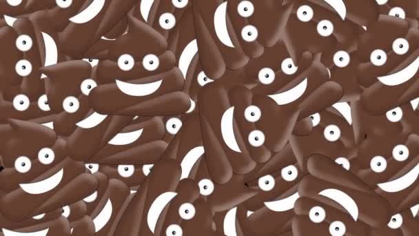 Animation Group Smiling Poop Emoji Icons Falling Black Background — Stock Video