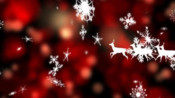크리스마스 시간에 날리고 크리스마스 장식들 배경에 가운데 소매를 산타클로스의 실루엣 — 비디오