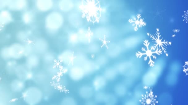 Animación Copos Nieve Que Caen Navidad Sobre Fondo Azul Brillante — Vídeo de stock