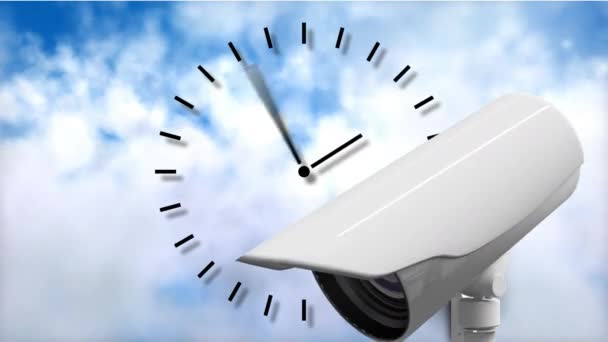 Animación Reloj Movimiento Rápido Cámara Cctv Moviéndose Con Nubes Cielo — Vídeo de stock