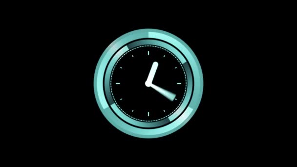 Animación Reloj Verde Moviéndose Rápido Sobre Fondo Negro — Vídeos de Stock