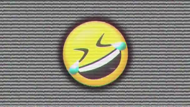 Κινούμενο Σχέδιο Εικονιδίου Emoji Γέλιου Γκρι Φόντο Που Τρεμοπαίζει — Αρχείο Βίντεο