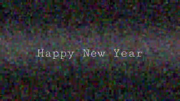 言葉のアニメーション暗い穀物の背景に白で書かれた幸せな新年 — ストック動画