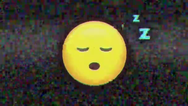 Animation Flickering Sleeping Emoji Icon Grainy Dark Grey Background — Stock Video