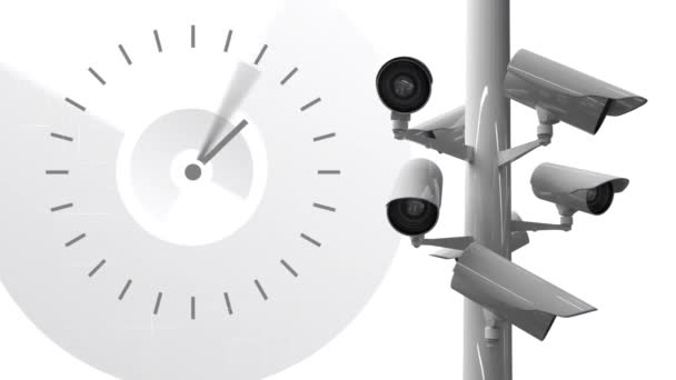 Animation Horloge Mouvement Rapide Caméras Vidéosurveillance Déplaçant Sur Fond Blanc — Video