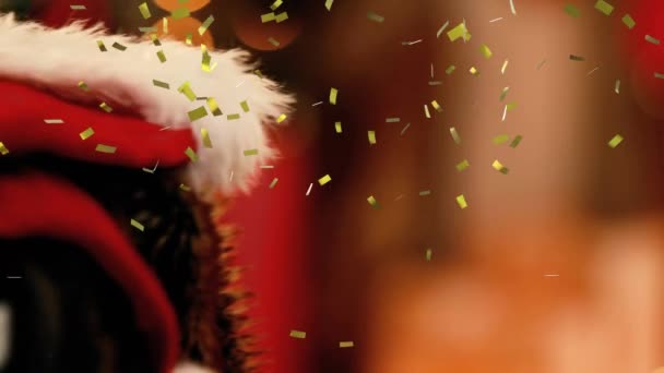 Анимация Шампанского Наливают Бокалы Золотыми Конфетти Падает Время Празднования Нового — стоковое видео
