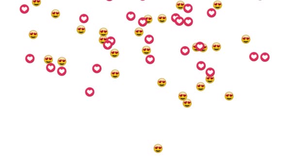 Animação Grupo Emojis Ícones Coração Caindo Sobre Fundo Branco — Vídeo de Stock
