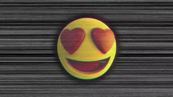 Animation Des Flackernden Liebe Emoji Symbols Auf Grau Gestreiftem Hintergrund — Stockvideo