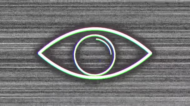 Анимация Рисования Белого Контура Глаза Мигающего Сером Полосатом Фоне — стоковое видео