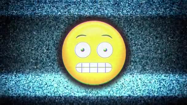 Animation de l'icône emoji surprise scintillant sur fond granuleux avec des rayures 