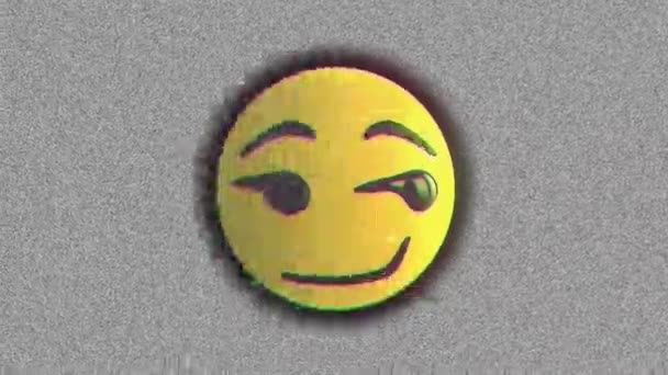 Animation Yellow Flickering Emoji Icon Grainy Grey Background — Stock Video
