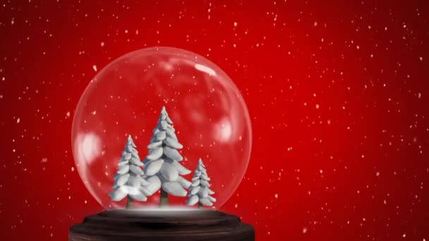 Animation Christmas Snow Globe Three Christmas Trees Snow Falling Red — Stock Video