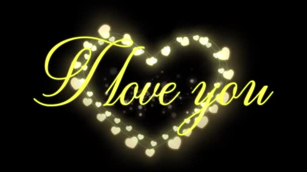 Animation Words Love You Written Yellow Glowing Fairy Lights Heart — Stock Video