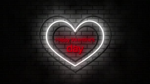 Анимация Слов Днем Святого Валентина Красном Неоновом Шрифте Мерцающими Белыми — стоковое видео
