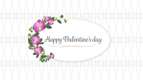 Animation Words Happy Valentines Day Written Black Pink Frame Flowers — Stock Video
