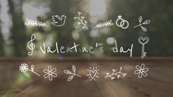 Animatie Van Woorden Valentijnsdag Februari Geschreven Wit Gedecoreerd Kader Wazige — Stockvideo