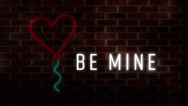 Animación Las Palabras Mine White Neon Font Flickering Red Heart — Vídeos de Stock