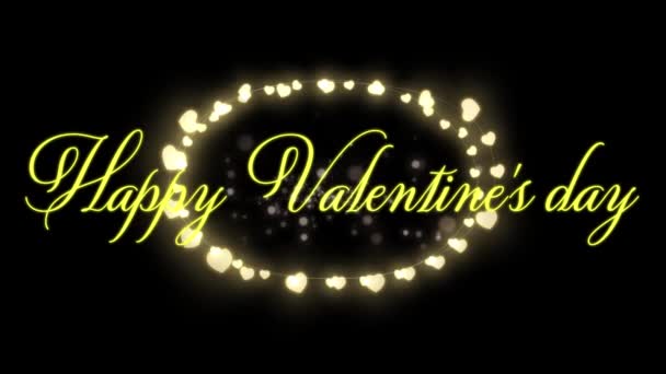 Animation Der Worte Happy Valentines Day Geschrieben Gelb Mit Leuchtenden — Stockvideo