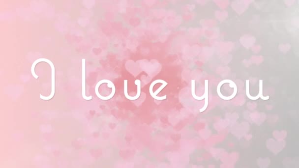 Animace Slov Love You Written White Pink Hearts Blikající Pozadí — Stock video