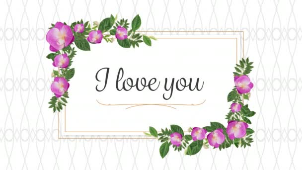 Animation Words Love You Written Black Pink Frame Flowers White — Αρχείο Βίντεο