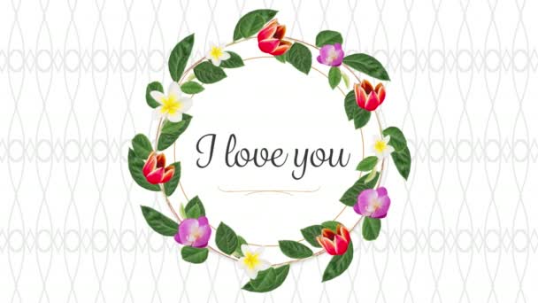 Animation Der Worte Love You Schwarz Rosa Rahmen Mit Blumen — Stockvideo
