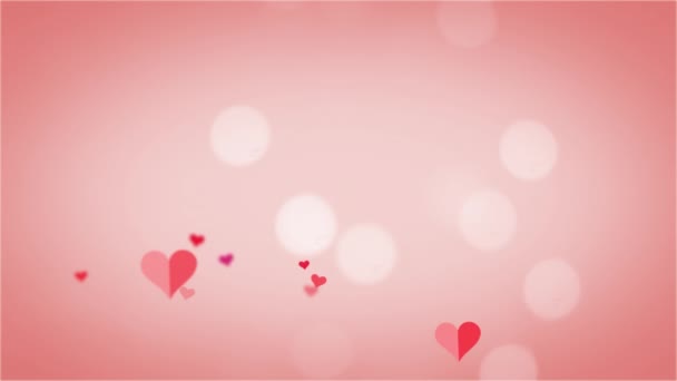 ピンク色の背景に浮かぶ赤いハートと光のスポットのアニメーション — ストック動画