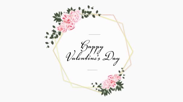Анимизация Слов Happy Valentines Day Написанных Черным Розовой Рамке Цветами — стоковое видео