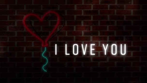 Animación Las Palabras Love You Fuente Neón Blanco Con Globo — Vídeo de stock
