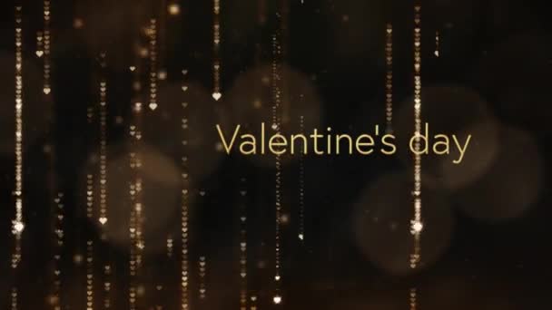 バレンタインデー という言葉のアニメーション背景に金色の輝くライトが付いた茶色の文字で書かれています — ストック動画