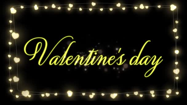 Animación Las Palabras Día San Valentín Escrito Amarillo Con Brillantes — Vídeo de stock