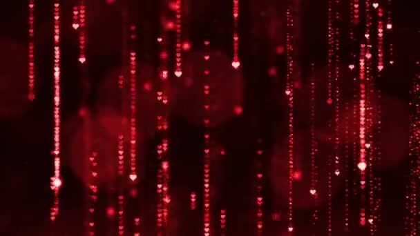 Animación Cadenas Rojas Brillantes Luces Que Caen Sobre Fondo Oscuro — Vídeos de Stock