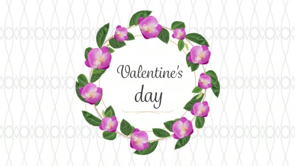 Animation Words Valentines Day Written Black Pink Frame Flowers White — стоковое видео