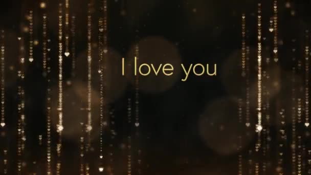 我爱你 两字的动画 用褐色字母写成 背后闪烁着金光 — 图库视频影像