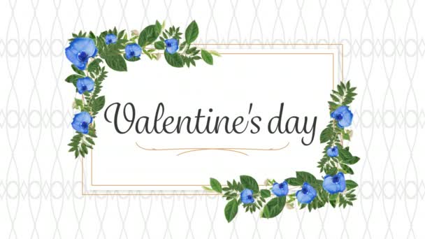 バレンタインデー という言葉のアニメーションピンクの枠に白を基調とした花で黒で書かれた日 — ストック動画