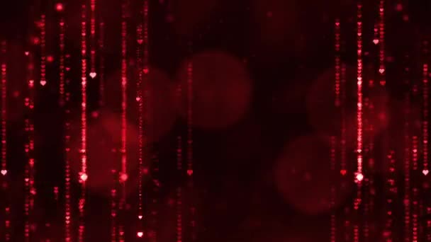 Animatie Van Rode Gloeiende Lichtsnaren Die Donkere Achtergrond Vallen Met — Stockvideo
