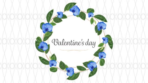 バレンタインデー という言葉のアニメーションピンクの枠に白を基調とした花で黒で書かれた日 — ストック動画