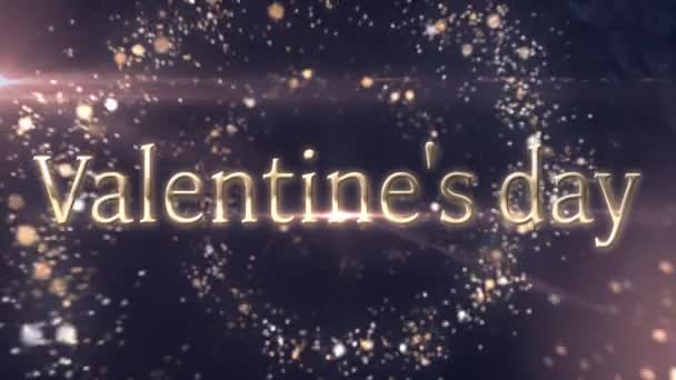 バレンタインデー という言葉のアニメーション青を背景に金の光の粒子を回転させた金の文字で書かれた日 — ストック動画