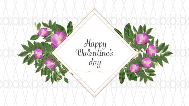 Animace Slov Happy Valentines Day Napsáno Černé Růžovém Rámečku Květinami — Stock video
