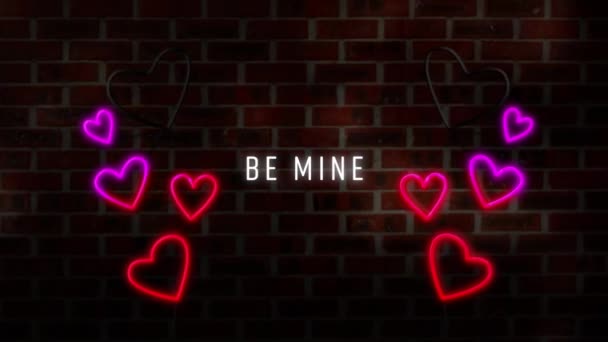 Kelimelerin Animasyonu Kırmızı Tuğla Duvarda Yanıp Sönen Kırmızı Pembe Kalplerle — Stok video