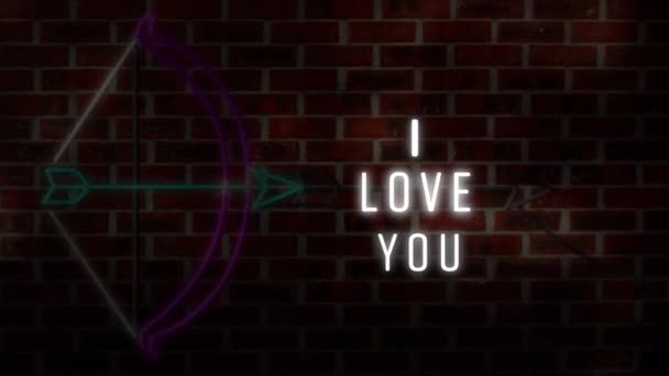 Animation Der Wörter Love You Weißer Neon Schrift Mit Pfeil — Stockvideo
