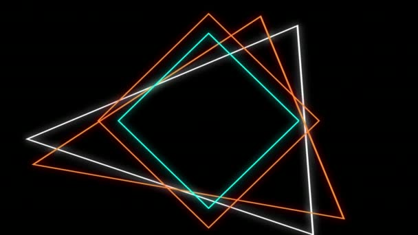 Animatie Van Flikkerende Neon Contouren Van Geometrische Diamantvormen Driehoeken Oranje — Stockvideo