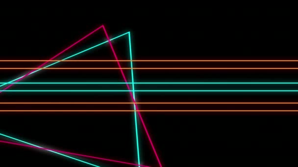 Animación Contornos Neón Parpadeantes Formas Geométricas Triángulos Líneas Paralelas Naranja — Vídeo de stock