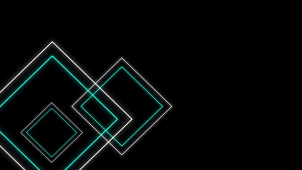 Design rétro style années 80 cool Animation de contours scintillants au néon de formes géométriques en diamant en blanc et vert se déplaçant sur fond noir 