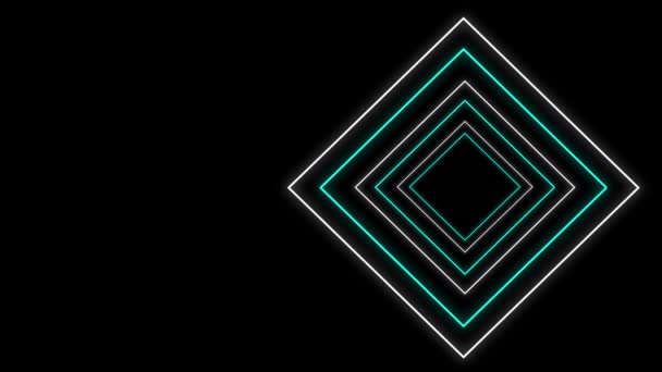 Design rétro style années 80 cool Animation de contours fluo scintillants de formes géométriques en diamant en blanc et vert se déplaçant sur fond noir 