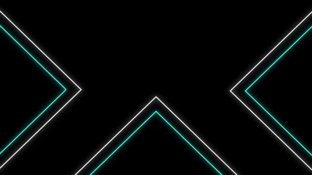 Design rétro style années 80 cool Animation de contours fluo scintillants de formes géométriques en blanc et vert se déplaçant sur fond noir 