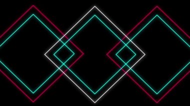 Havalı 80 'ler tarzı geçmişe dönük tasarım. Siyah arkaplan üzerinde hareket eden pembe, beyaz ve yeşil geometrik şekillerin yanıp sönen neon çizgilerinin animasyonu.