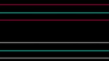 Havalı 80 'ler tarzı geçmişe dönük tasarım. Pembe, beyaz ve yeşil renkli yanıp sönen neon paralel çizgilerin animasyonu. Siyah arkaplanda hareket ediyor.