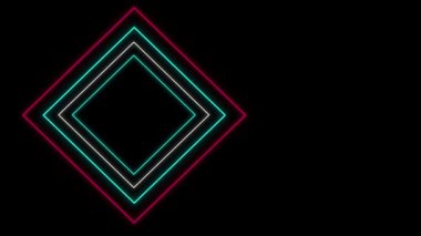 Havalı 80 'ler tarzı geçmişe dönük tasarım. Siyah arkaplan üzerinde hareket eden pembe, beyaz ve yeşil geometrik şekillerin yanıp sönen neon çizgilerinin animasyonu.