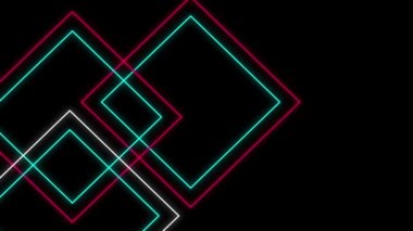 Havalı 80 'ler tarzı geçmişe dönük tasarım. Siyah arkaplan üzerinde hareket eden pembe, beyaz ve yeşil geometrik şekillerin yanıp sönen neon çizgilerinin animasyonu.