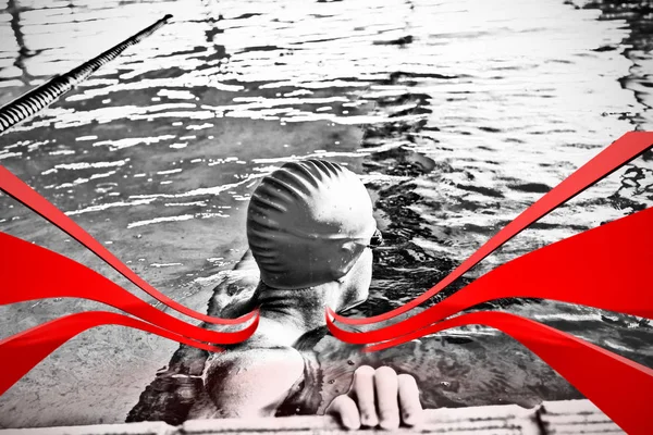 Diseño Línea Gris Contra Nadador Piscina — Foto de Stock